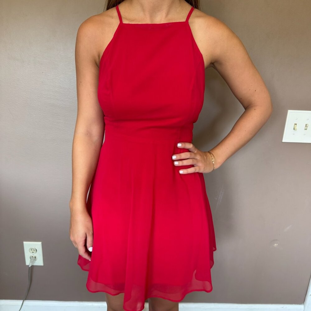 Lulus Red Halter Fit & Flare Dress – NWT – Size S